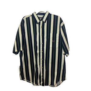 Vintage 90s Y2K Button Shirt Mens Sz XL Cotton Striped Green Navy White Preppy